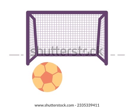 Gate and soccer ball semi flat colour vector object. Football field. Editable cartoon clip art icon on white background. Simple spot illustration for web graphic design