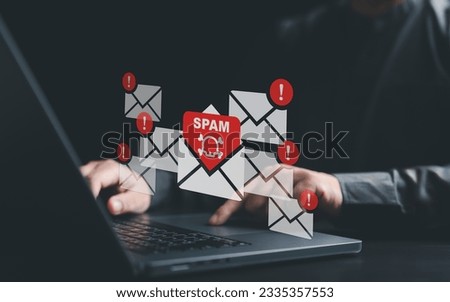 Cyber crime security concept. Hand using laptop show malware screen attach from email. Hack, steal password or personal data. Hacker, Virus, Worm, Trojan, Adware, Spyware, and Ransomware awareness. Royalty-Free Stock Photo #2335357553