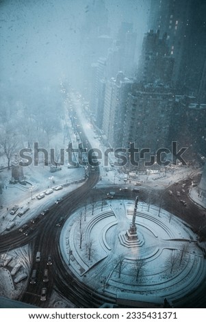 Columbus Circle on a snowy day in New York City NY