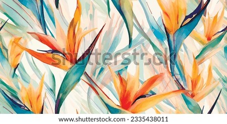 Hand drawn abstract jungle pattern with strelitzia or bird of paradise flowers. Creative collage contemporary pattern. Natural colors. Fashionable template for design