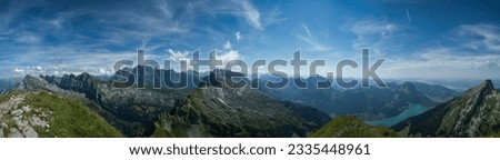 large panorama of the glarus mountains with wägitalersee