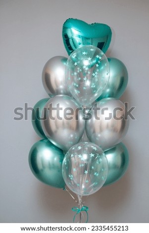 set of mint balloons isolated on white background