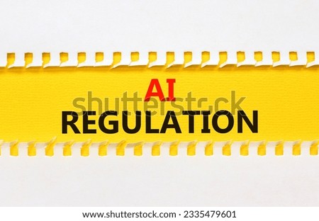 AI regulation symbol. Concept words AI artificial intelligence regulation on beautiful yellow paper. Beautiful white background. Business AI artificial intelligence regulation concept. Copy space