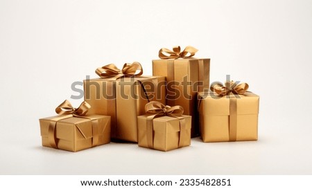 Real white and gold gift set, blank white background for design, Distinctive gift boxes Royalty-Free Stock Photo #2335482851