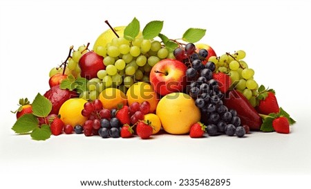 Mixed real fresh fruits with a blank white background for the design, Pictures of hollow fruits with a white background without a background
