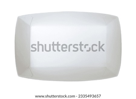 Empty white paper food tray isolated on white background with clipping path, top view. Mock up template, no label. Disposable, eco friendly, recycle packaging concept. Royalty-Free Stock Photo #2335493657