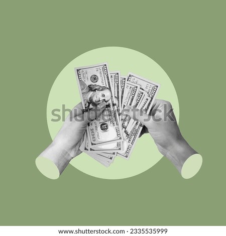 paying, hands with money, payment concept, payment in dollars, cash, receiving money, counting money, a lot of cash, financial management, hand, money, concept, collage art, photo collage