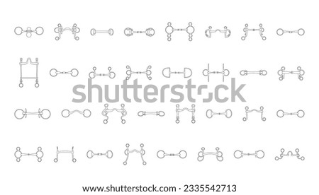 Set of the horse equestrian bridle bits, vector line illustration Royalty-Free Stock Photo #2335542713