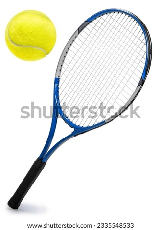 Tennis racket and Tennis ball isolated on white background, Tennis racket and Yellow Tennis ball sports equipment on white With work path.