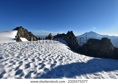 Epic mountain scenery on the Sulphide Glacier on Mount Shuksan in the Cascade Range - North Cascades National Park wilderness, Washington, United States Royalty-Free Stock Photo #2335575377