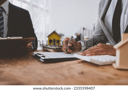 Rental agreement, Sale agent deal to agreement successful home loan contract with customer and sign agreement contract Insurance home concept.