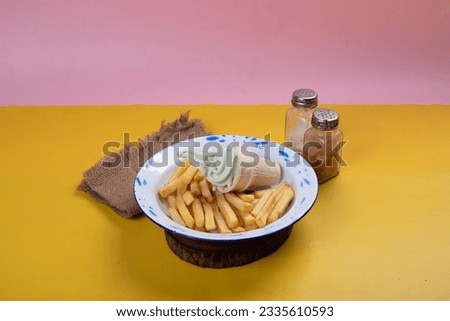French fries with ice cream or kentang goreng dengan es krim, food photography