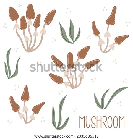 Set of autumn mushroom. Hand drawn elements for autumn decorative design, halloween invitation, harvest or thanksgiving. Vector illustration