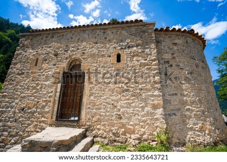 Stone walls of the historical Aya Varvara Church. Trabzon, Turkey.