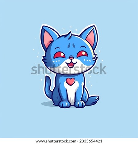 vector blue cute cat with love sign hand cartoon illustration. animal nature concept isolated . flat cartoon style
