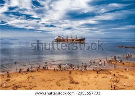 Giant ship stranded in Rongcheng, Weihai, Shandong, China Royalty-Free Stock Photo #2335657903