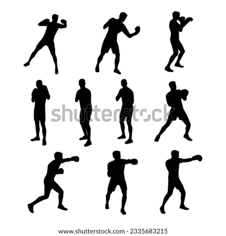 Man doing boxing moves exercise. Jab Cross Hook and Uppercut movement. Shadow boxing. Flat vector illustration isolated on white background Royalty-Free Stock Photo #2335683215