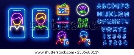 Social Media Icons in neon style. Mobile account line icon, create new my profile for profile network.