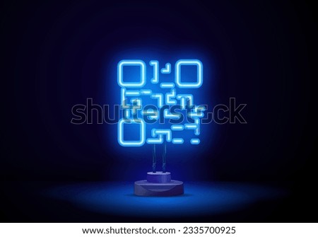 QR code neon light icon. Matrix barcode identification. 2D data code. Two-dimensional barcode. Vector isolated illustration