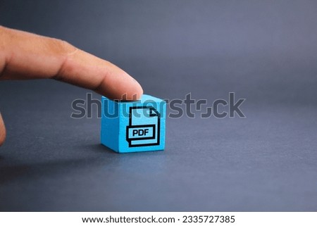 blue cube with icon or PDF file. concept pdf faculty format. pdf file download