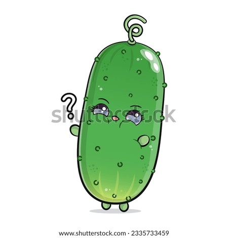 Cute funny Cucumber question mark. Vector hand drawn cartoon kawaii character illustration icon. Isolated on white background. Happy Cucumber character concept