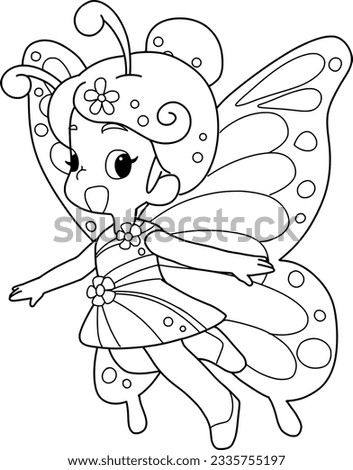 Cartoon girl butterfly isolated on white background.