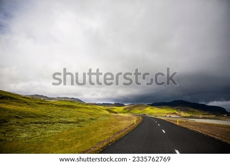 Summer landscape and road in Southern Iceland, Europe.
