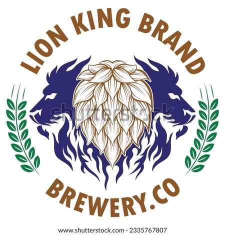 Lion king brewery logo, A very elegant logo with two lion heads flanking the hops, very professional and makes your business stand out on top.  Use this logo to advance your beer business.
