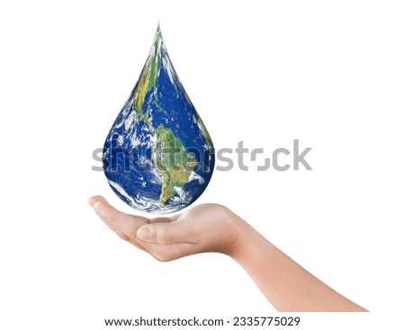Earth, Globe in drop shape on hand isolated on white background, PNG File format. Elements of this image furnished by NASA