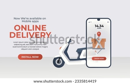 Online delivery mobile service vector illustration E-commerce and landing page concept. courier and scooter shipping with a mobile smart phone