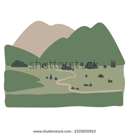 mountain illustration, abstract landscape clipart, vector nature background, travel road trip clip art, forest images flatstyle, simple landscape, outdoor scenery