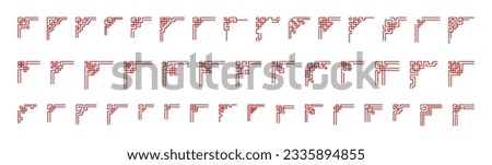 Big Set of Chinese frame corners. Traditional Asian pattern. For decoration of banners, holiday cards and Asian culture products. Vector illustration isolated on white background.