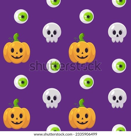 Happy Halloween seamless pattern with pumpkin, skull and eyes 