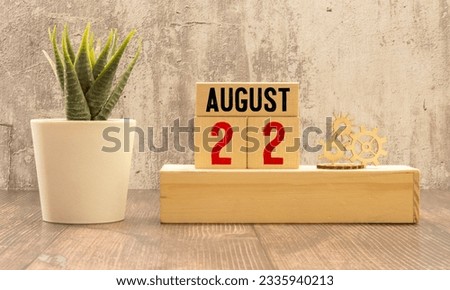 August 22nd. Image of august 22, calendar on yellow background with empty space for text. Summer time Royalty-Free Stock Photo #2335940213