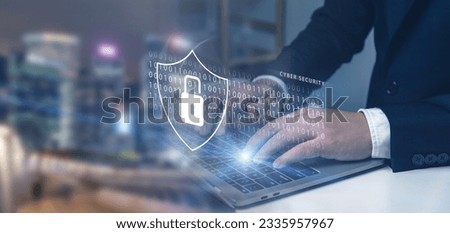 Securing privacy in cyberspace, futuristic cybersecurity solutions for safe online communication, crime prevention with software protection, defending networks from cyber attacks, firewall technology. Royalty-Free Stock Photo #2335957967