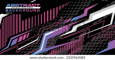 Abstract background car decal vinyl wrap design, techno racing speed stripe, halftone hexagon gradient blue purple pink, auto sticker vector