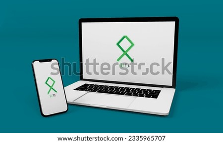Messenger Application Icons with Laptop and Handphone Mockup Royalty-Free Stock Photo #2335965707