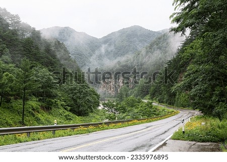 A lonely road in the mountains after rain