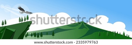 Simple Vector illustration, mountainpass landscape with flying eagle scene, for banner , background, wall decoration 