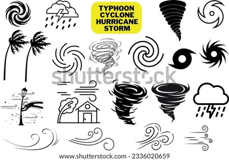  Typhoon, Cyclone, Hurricane and Storm Vector Illustrations.A collection of vector illustrations depicting different types of tropical storms, typhoons best for educational, scientific,or artistic use Royalty-Free Stock Photo #2336020659