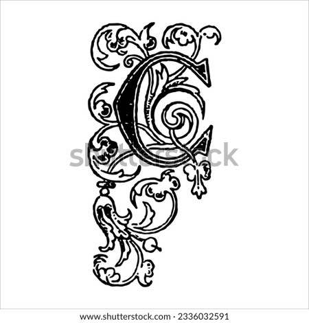 Letter C Floral monogram. Vintage ornament initial Alphabet letter c.
