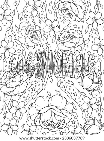 Swear Word Coloring Page. Floral Background Coloring Page. Flowers Adult Coloring Page.