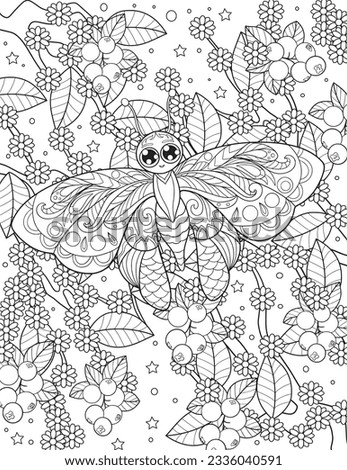 Butterfly Coloring Page. Floral Magical Garden Coloring Page. Flowers Adult Coloring Page.