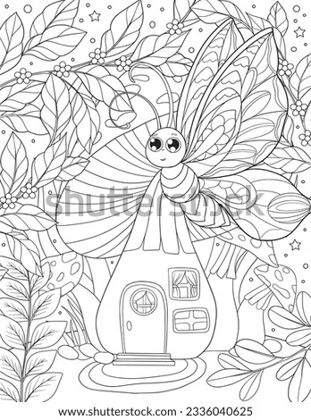 Butterfly Coloring Page. Floral Magical Garden Coloring Page. Flowers Adult Coloring Page.