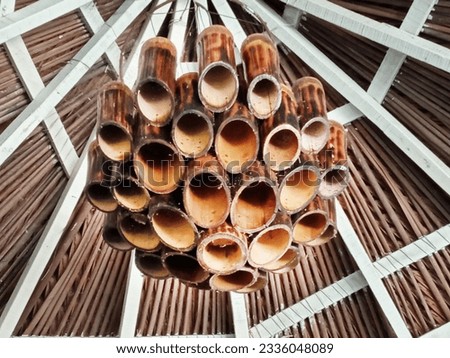 House made of bamboo. Photo of the interior of the house. Brown colored bamboo, a beautiful presentation with various elements of bamboo. Kharkuta Camp.