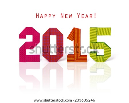 New year 2015 paper origami cartoon numbers on white background