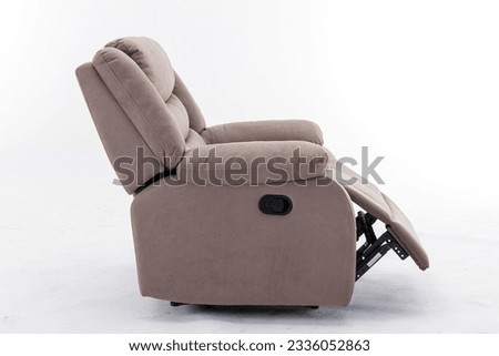 Brown Leather recliner chair isolated on white background, Comfortable Modern Recliner Sofa on Minimalist and Modern Home, Brown reclining chair isolated, 
Brown luxury leather recliner sofa Royalty-Free Stock Photo #2336052863