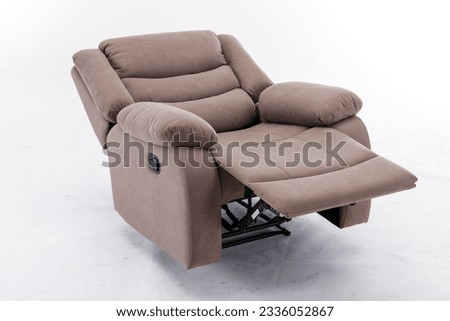 Brown Leather recliner chair isolated on white background, Comfortable Modern Recliner Sofa on Minimalist and Modern Home, Brown reclining chair isolated, 
Brown luxury leather recliner sofa Royalty-Free Stock Photo #2336052867
