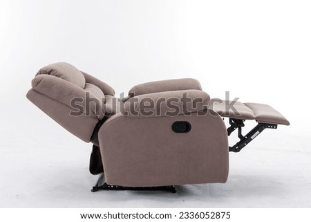 Brown Leather recliner chair isolated on white background, Comfortable Modern Recliner Sofa on Minimalist and Modern Home, Brown reclining chair isolated, 
Brown luxury leather recliner sofa Royalty-Free Stock Photo #2336052875