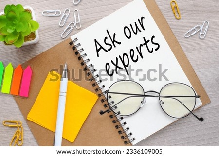 ASK OUR EXPERTS - bright stickers glasses plant in a pot. text on the page
